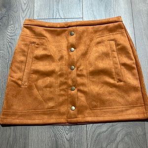 Meyeeka Women's Button Front Faux Suede High Waist A-line Mini Skirt w/ Pocket